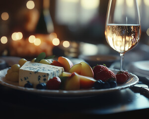 Cheese plate with wine