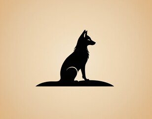 a minimalist, stylized logo featuring a black silhouette of a resting fox, showing its cunning and grace. Ai generated image.