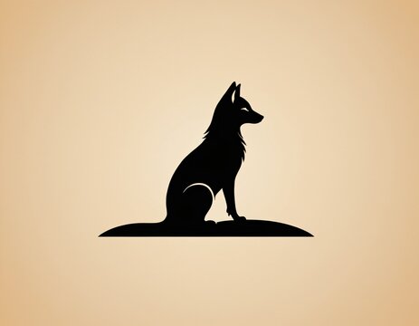 a minimalist, stylized logo featuring a black silhouette of a resting fox, showing its cunning and grace. Ai generated image.