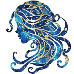 This artwork showcases the Aquarius sign with swirling blue and gold elements that embody individuality