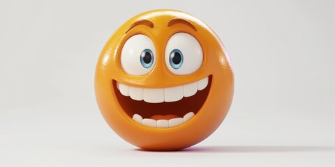 Fototapeta premium A dynamic 3D animated laughing emoticon showcases exaggerated facial features, radiating cheerfulness and engaging with its lively expression.