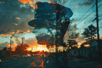Fototapeta premium A double exposure illustration of a specialist worker generative ai