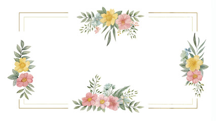 Obraz premium Watercolor floral frame with hand drawn flowers and leaves. Perfect for invitations, greeting cards, blogs, posters and more.