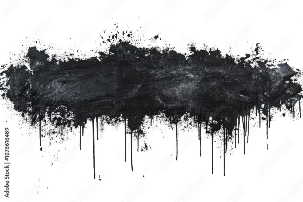 Aufkleber abstract black paint splatter on a white background with dramatic drips and textures creating an art