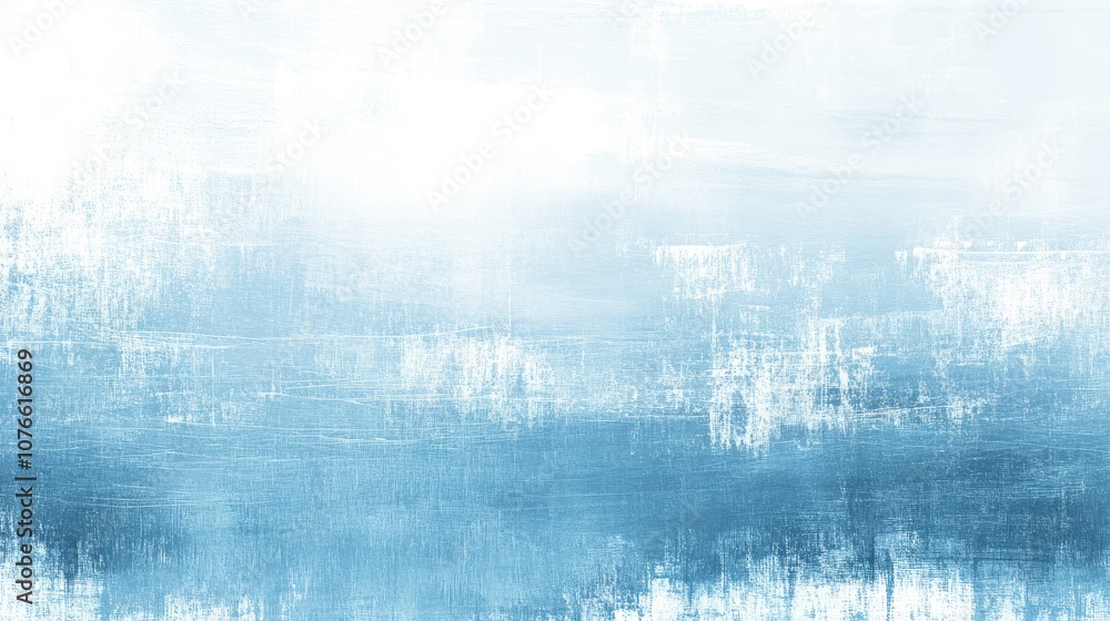 Poster a blue and white abstract painting with a light, faded feel. the background fades into white while t