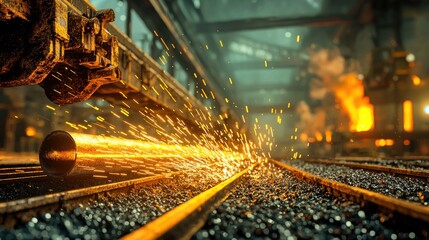 Hot steel rods move down the production line igniting sparks of innovation in industrial manufacturing