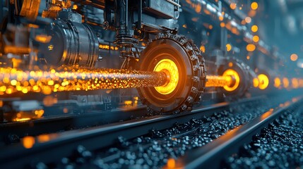 Industrial rollers efficiently transport glowing steel rods through standard manufacturing process