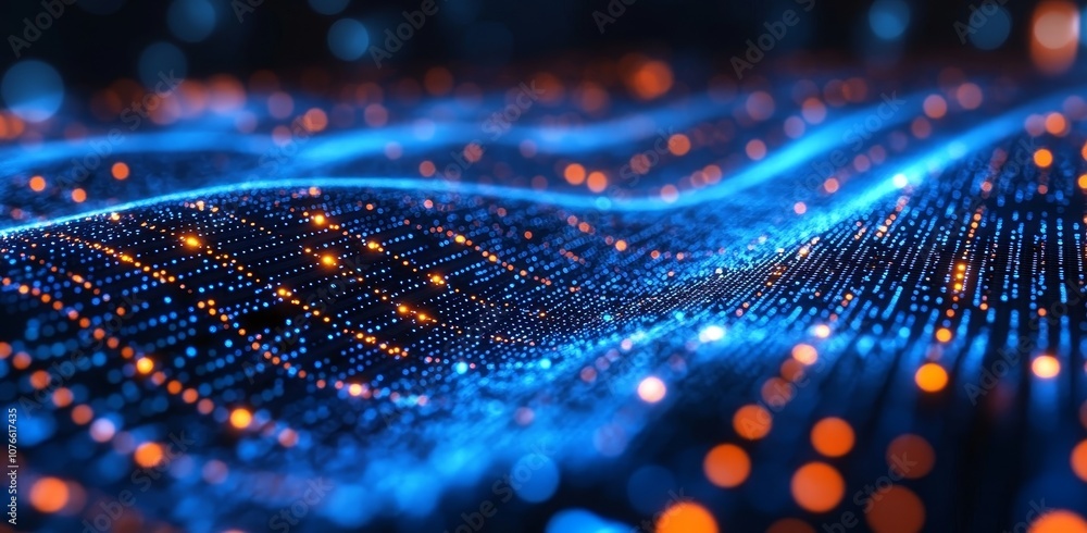 Poster abstract futuristic screen display with optical screen and digital element grid line circuit decor. 
