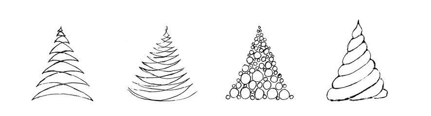 painted Christmas trees in different styles