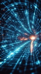 Obraz premium Exploring a vibrant digital tunnel with glowing lights and a swirling galaxy effect
