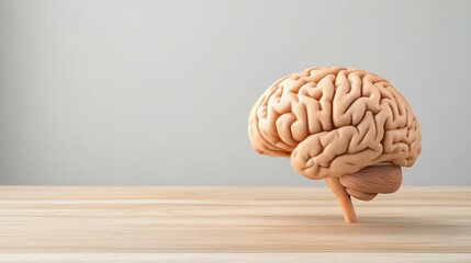 Creative Concept of a Human Brain Model on a Wooden Table Representing Study Aids and Memory Techniques in Educational Contexts