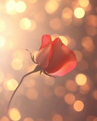 Radiant Red Rose Blossoming in Dreamy Bokeh Lights