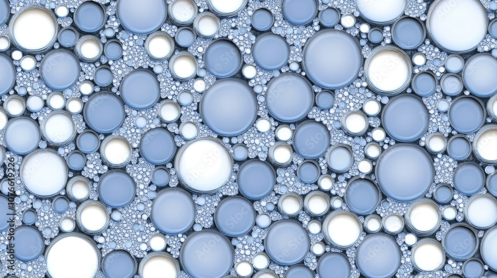 Aufkleber the image shows a close-up of a surface covered in small, blue and white, circular bubbles. the bubb
