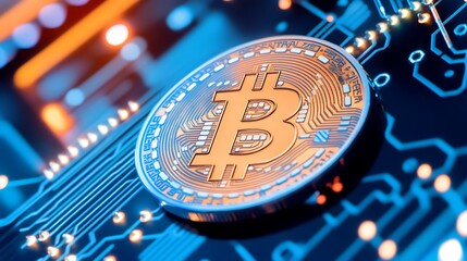 Digital Bitcoin Symbol Representing Cryptocurrency on a Futuristic Background