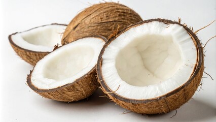 Half Coconut isolated on white background. Macro