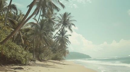 Tropical beach with palm trees vintage tones