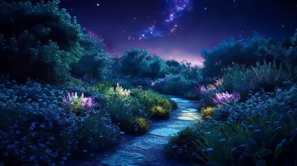 Obraz premium a lush green garden at midnight