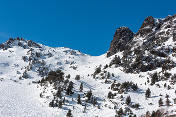 Mountain views in Andorra on a sunny winter day 