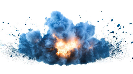 Blue explosion of flame, smoke, and sand transparent background