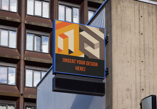 Parking Sign in Copenhagen Near a Modern Building During the Day. Customizable PSD mockup