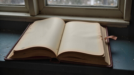 Open book by window with natural light