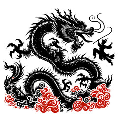 Black dragon on red cloud, chinese new year 