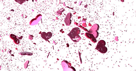  Red heart love confettis. Valentine's day falling