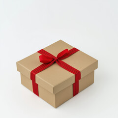 Fototapeta premium Craft paper gift box with the red ribbons isolated on the white background