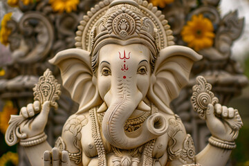 Fototapeta premium Greeting card with bright holiday composition for Ganesh Chaturthi