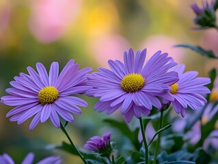 Fototapeta premium Close Up of Aster Flowers with Soft Natural Blur Background