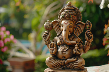 Fototapeta premium Greeting card with bright holiday composition for Ganesh Chaturthi