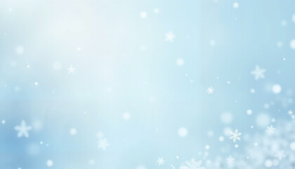 Fototapeta premium New Year White and Light Blue Background with Snowflakes and White Bokeh Lights