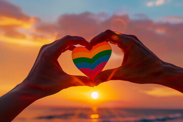 Fototapeta premium Beautiful colorful decorative heart in human hands