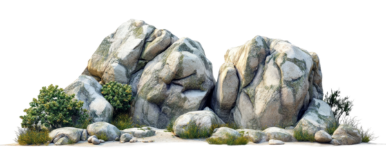 Natural rock formations with vibrant greenery in a serene desert landscape during daylight hours, transparency background