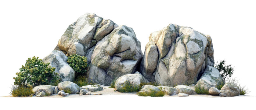 Natural rock formations with vibrant greenery in a serene desert landscape during daylight hours, transparency background - Powered by Adobe