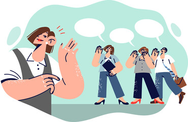 Good manager listens to opinions of employees sharing ideas for improving work process. Girl...