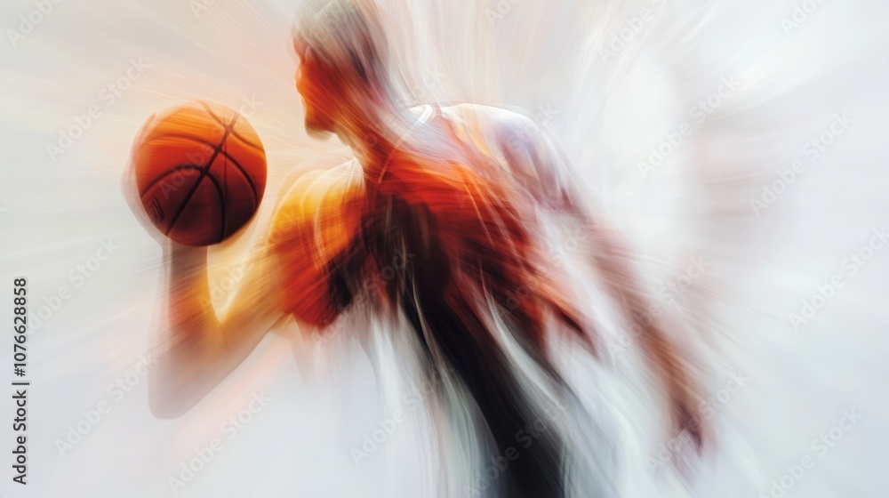Aufkleber dynamic motion blur of basketball player in action capturing energy and speed on the court