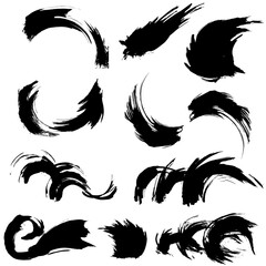 和風素材　筆で描かれたダイナミックな線のイラストセット　ベクター