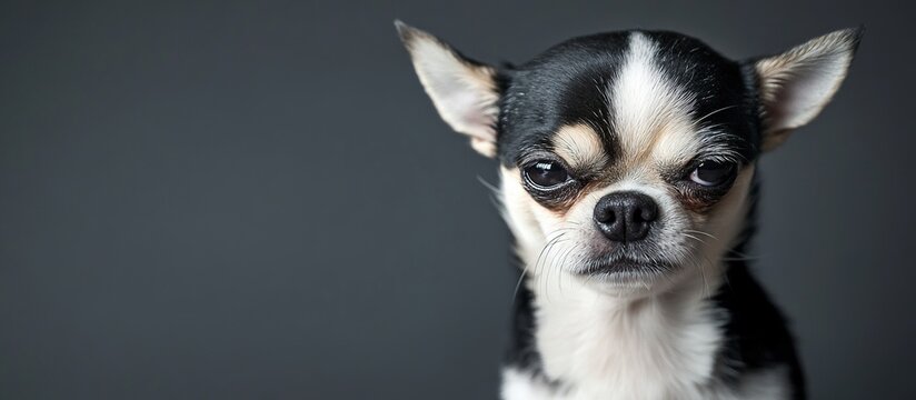 A close-up of a small, serious-looking Chihuahua dog.
