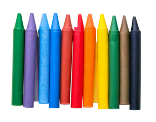 Assorted Wax Crayons in Bright Colors on White Background