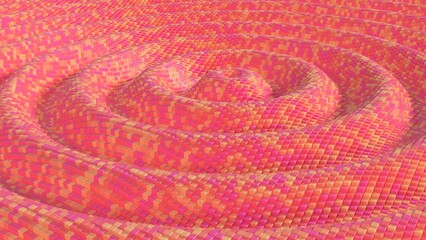 colorful wave pattern made of cubes 3d render. abstract pink orange surface ripples