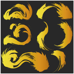 和風素材　筆で描かれた金色の線のイラストセット　ベクター