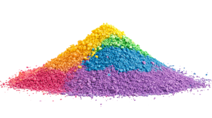 Pile of rainbow color sand transparent background