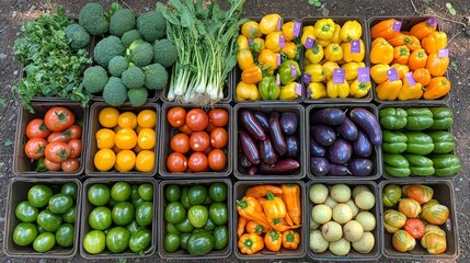 Colorful arrangement of fresh vegetables at a local marketplace showcasing diverse produce varieties in vibrant hues and textures