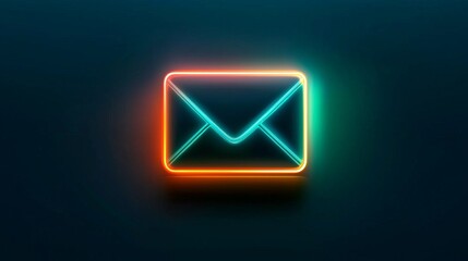 Colorful neon email icon glowing against a dark background.