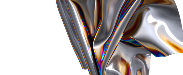 Shimmering metallic fabric with iridescent hues A swirl of color and texture