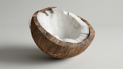 Coconut Cut Open with Brown Shell Minimalist Food Background