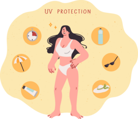 Cream with uv protection for women, want to get even tan and not become victim of radiation. Girl tourist chooses one of several ways for uv protection and salvation from bright sunlight