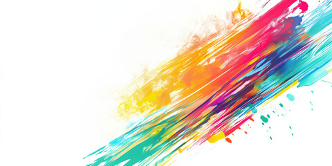 Fototapeta premium Vibrant abstract brush strokes: dynamic mix of colorful paint splashes on white background