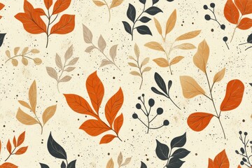 Colorful autumn leaves in a seamless pattern on a beige background